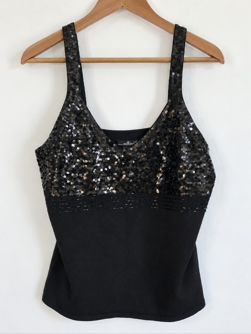 Willi Smith Black Sequin V-Neck Tank Top